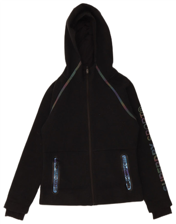Suéter feminino Superdry com capuz e zíper gráfico UK 10 pequeno poliéster preto