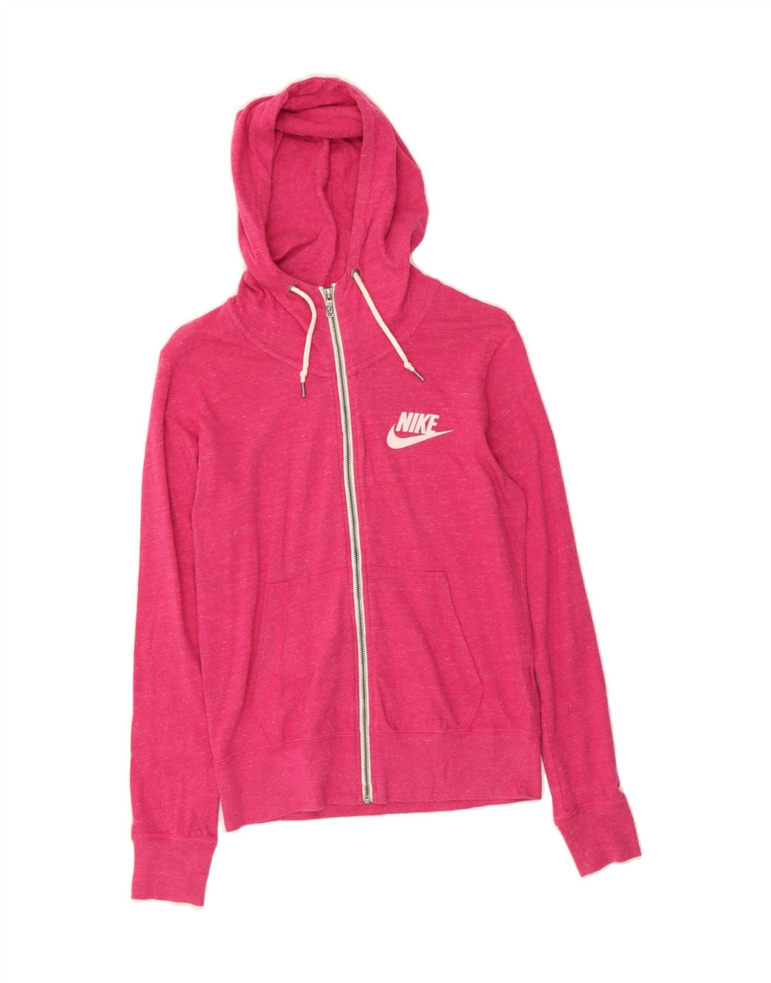 NIKE Womens Zip Hoodie Sweater UK 14 Medium Pink Flecked Cotton Vintage Nike and Second-Hand Nike from Messina Hembry 