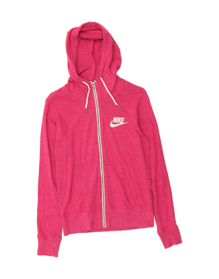 NIKE Womens Zip Hoodie Sweater UK 14 Medium Pink Flecked Cotton Vintage Nike and Second-Hand Nike from Messina Hembry 