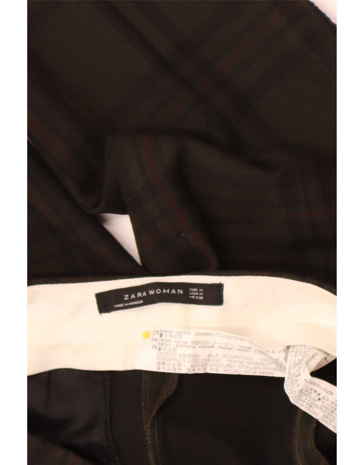 Zara Calça feminina de terno médio W28 L26 cáqui xadrez poliéster