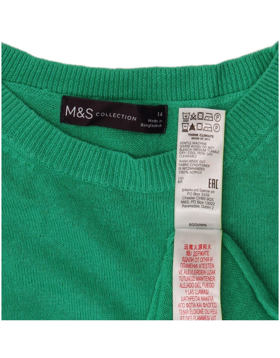 Suéter feminino Marks & Spencer com gola redonda Reino Unido 14 acrílico verde médio