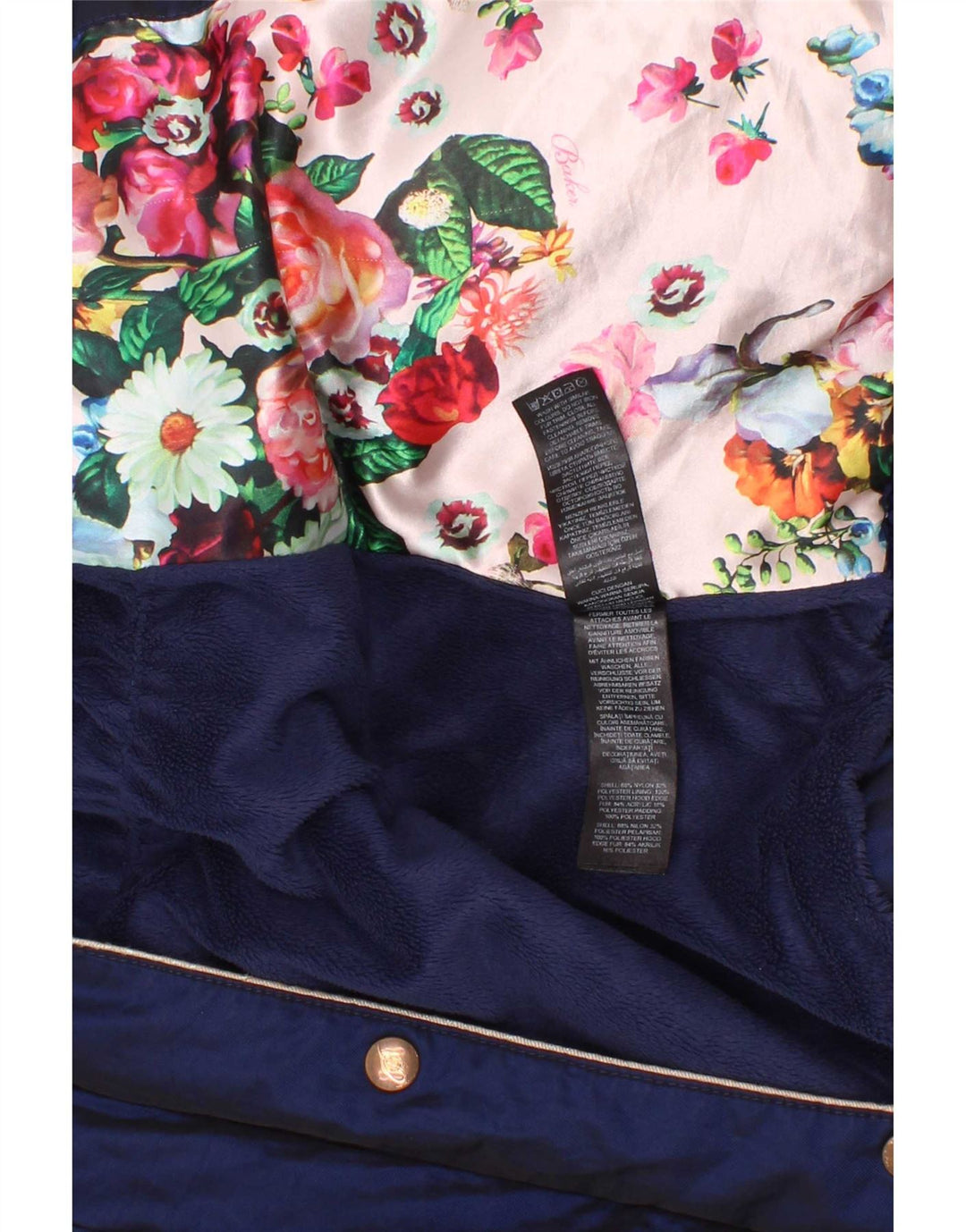 Jaqueta Parka com capuz para meninas Ted Baker 5-6 anos azul marinho nylon