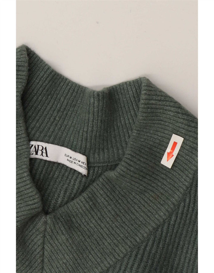 Zara Suéter feminino oversized com decote em V Reino Unido 14 acrílico verde médio