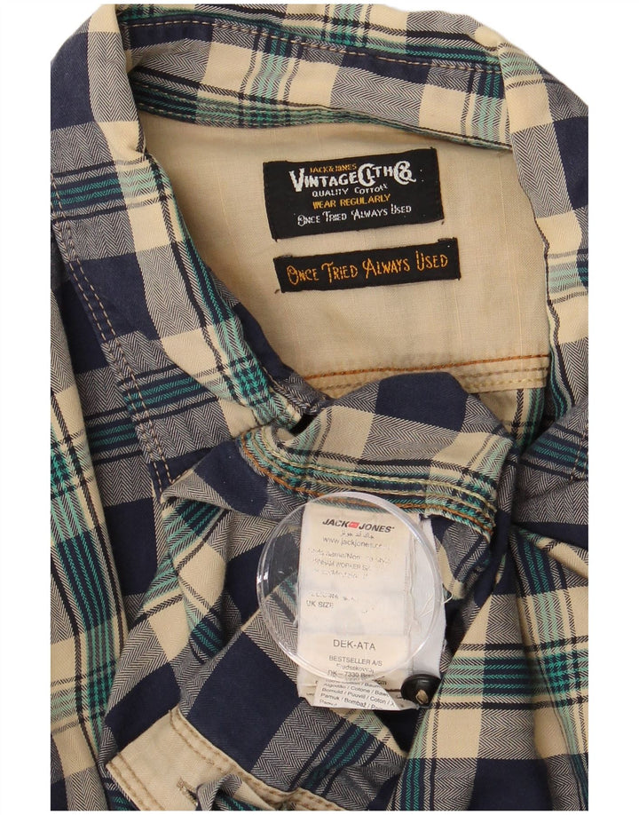 Camisa masculina de flanela JACK & JONES de algodão xadrez azul marinho médio