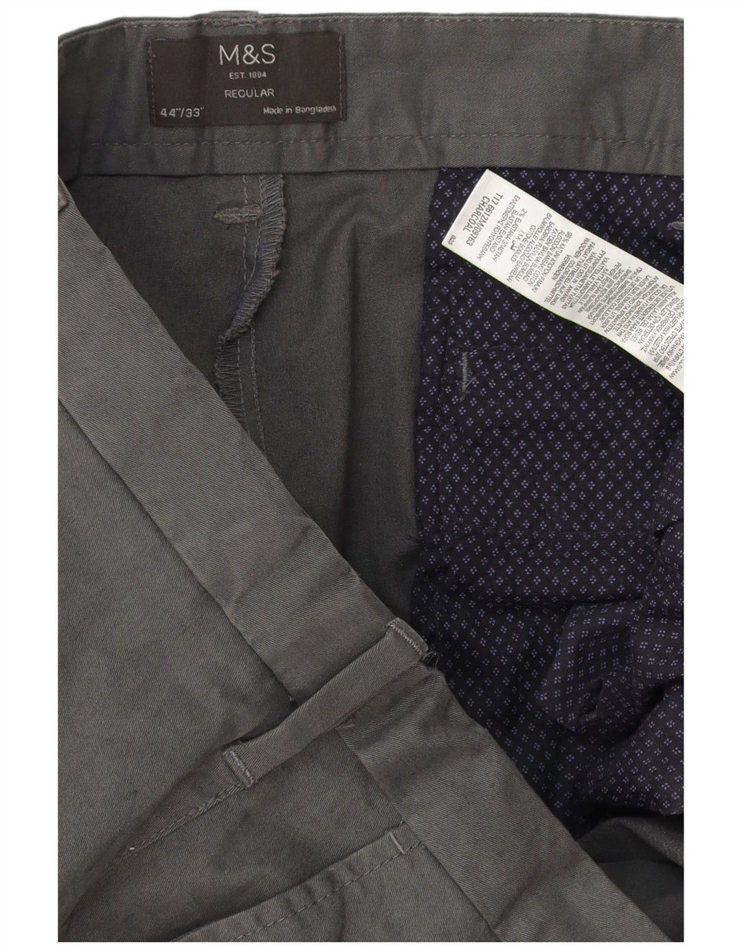 Calça chino masculina MARKS & SPENCER regular fit W44 L33 algodão cinza