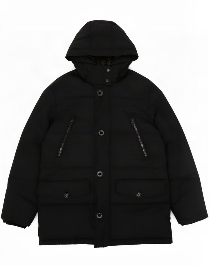 Casaco acolchoado com capuz masculino Marks & Spencer Reino Unido 40 grande poliéster preto