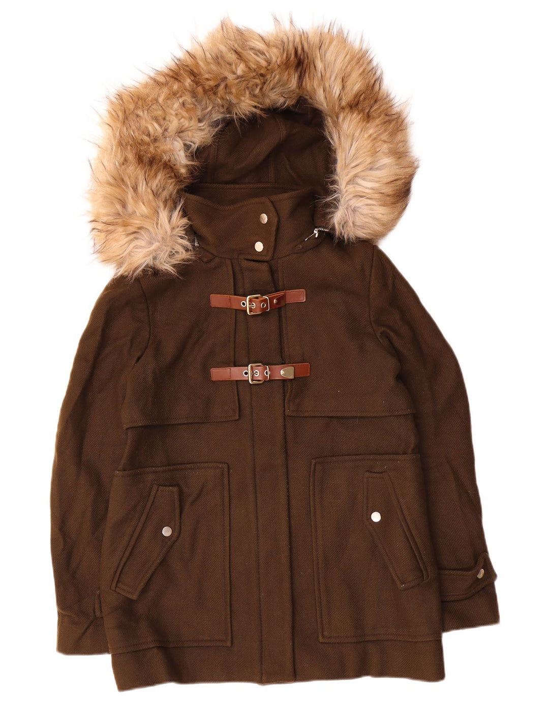 Jaqueta corta-vento feminina com capuz Zara Reino Unido 14 lã cáqui média