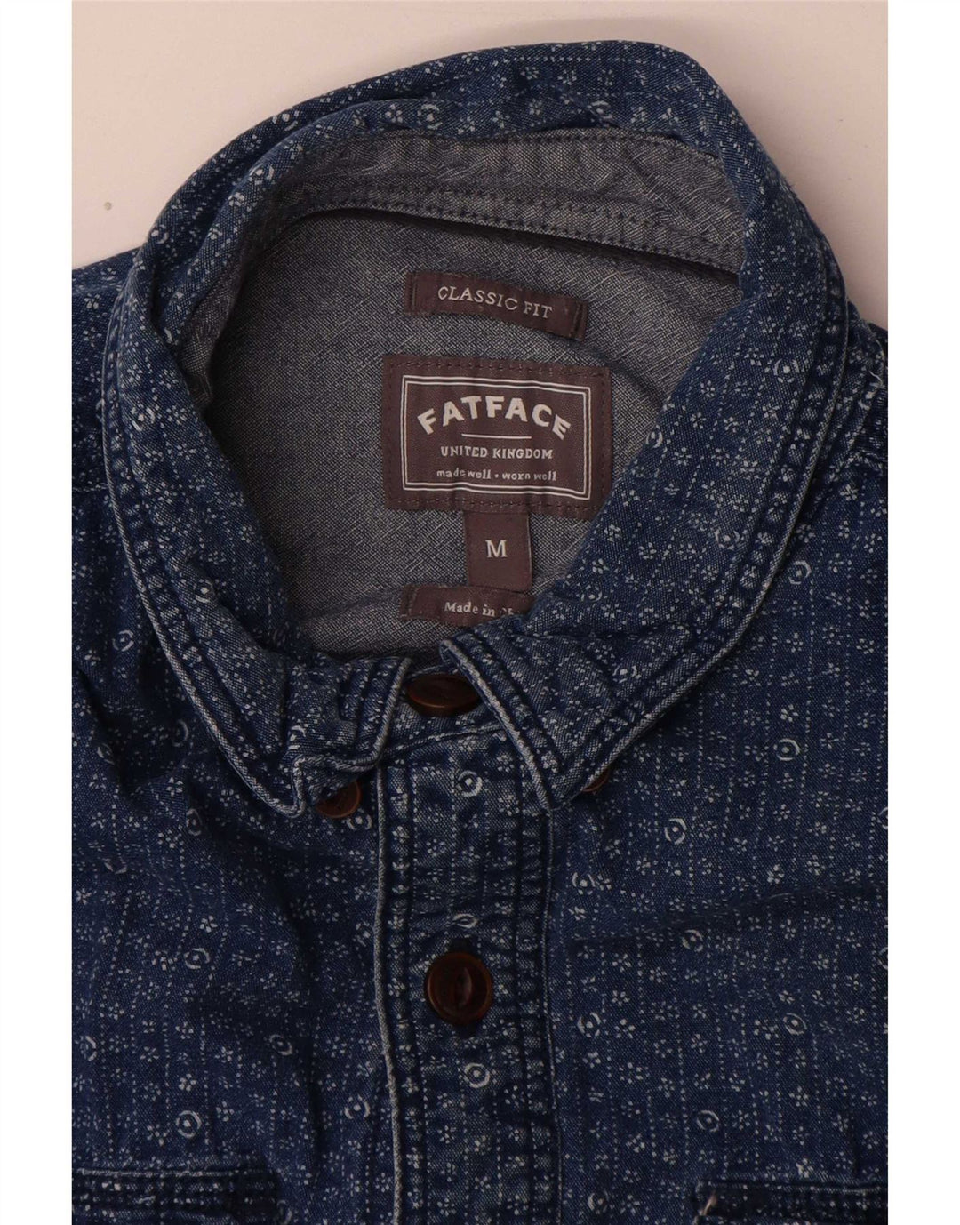 Camisa jeans masculina Fat Face Classic Fit algodão floral azul médio