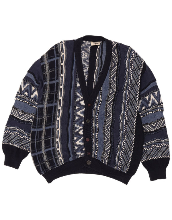 Suéter cardigã masculino Marc Gibaldi XL azul marinho algodão geométrico