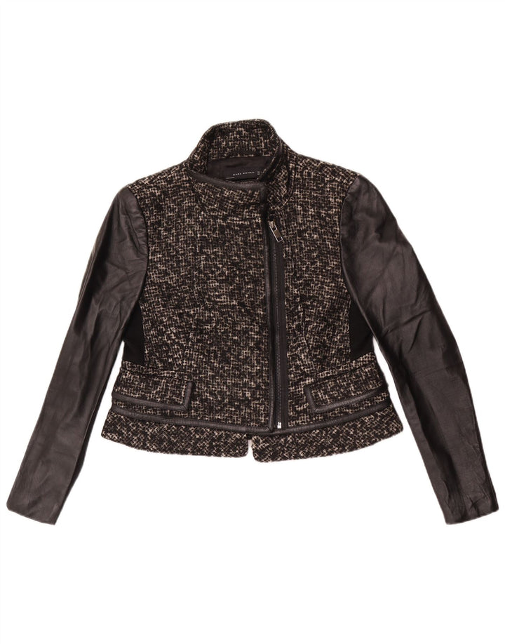 Jaqueta blazer feminina Zara com zíper completo Reino Unido 14 grande lã preta