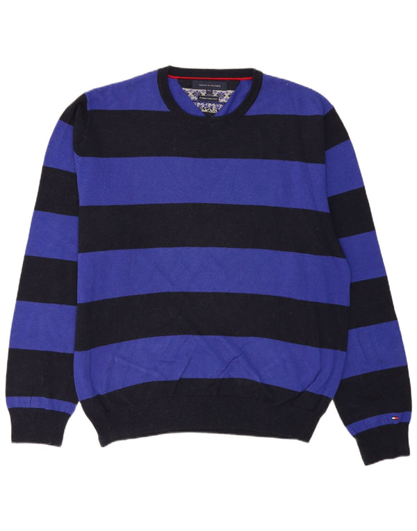 TOMMY HILFIGER Suéter masculino com gola redonda 2XL algodão listrado preto