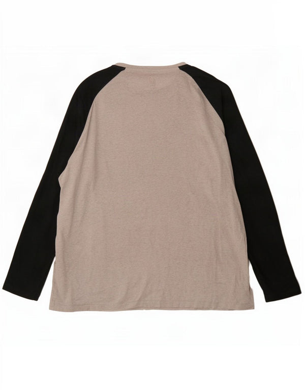 Fat Face Mens Top Manga Longa 2XL Algodão Colourblock Cinza