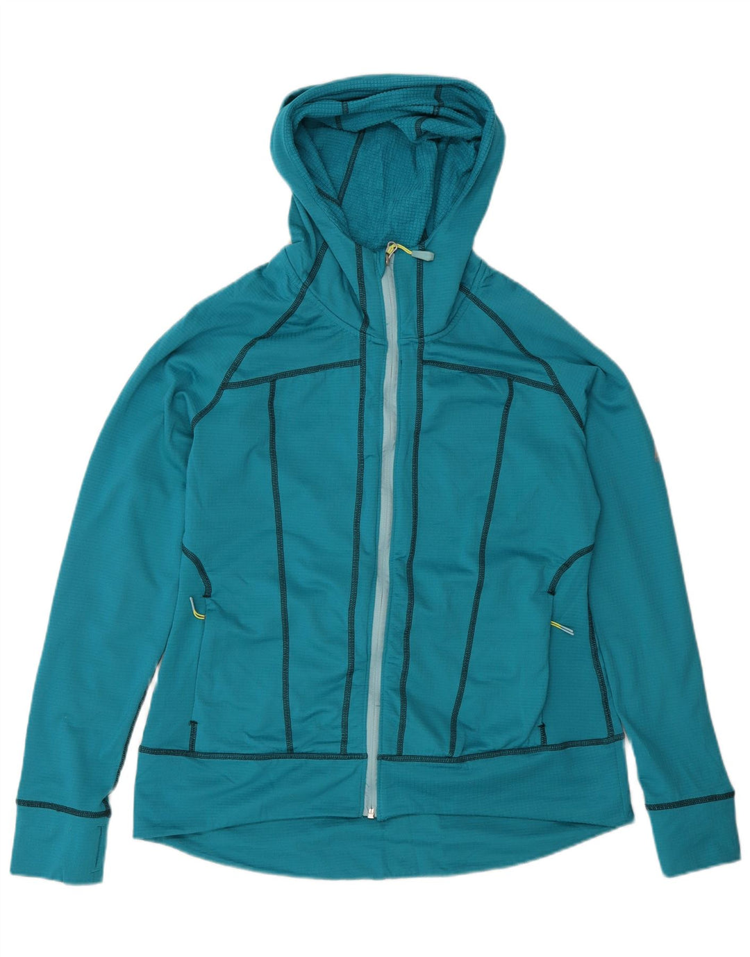 Suéter feminino Eddie Bauer com capuz e zíper Reino Unido 16 poliéster azul grande