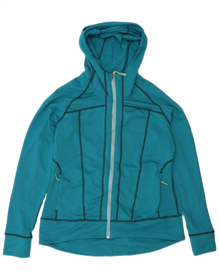 Suéter feminino Eddie Bauer com capuz e zíper Reino Unido 16 poliéster azul grande