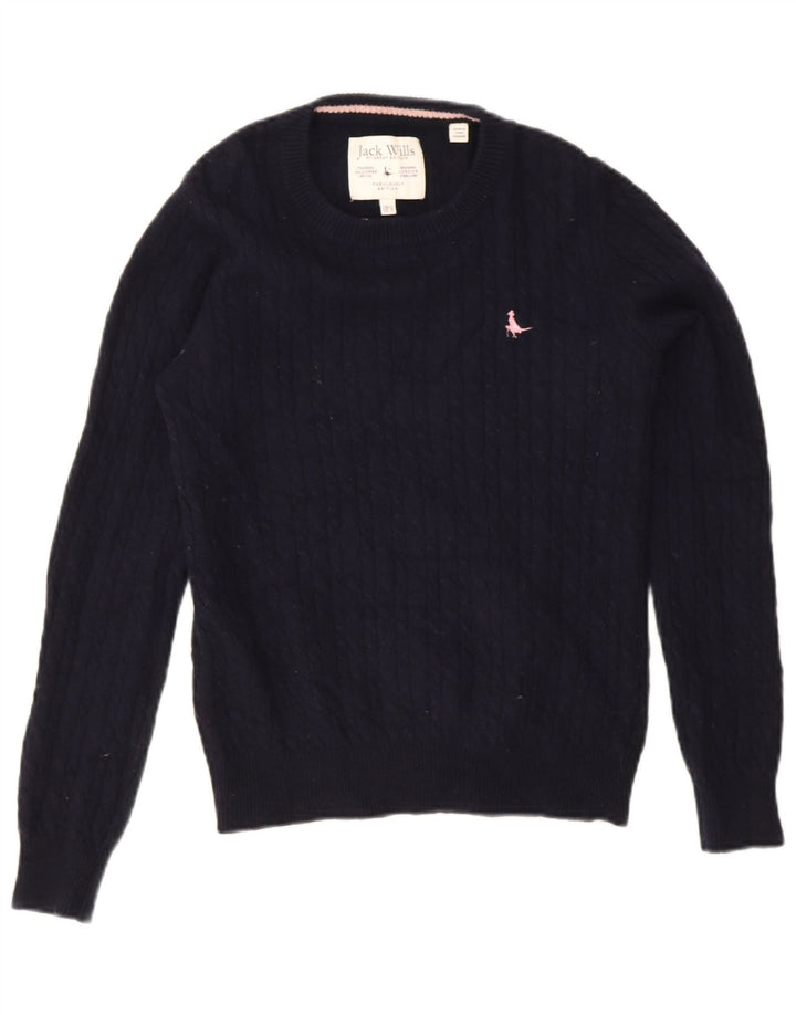 Suéter feminino Jack Wills com gola redonda Reino Unido 12 médio azul marinho