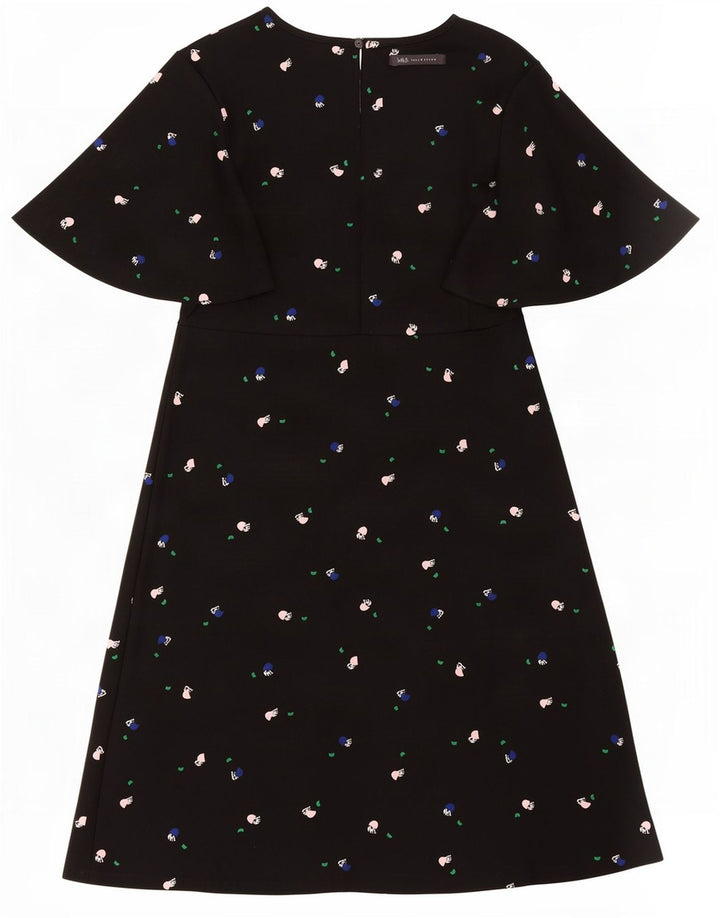 Vestido feminino Marks & Spencer com padrão abstrato linha A Reino Unido 10 pequeno preto