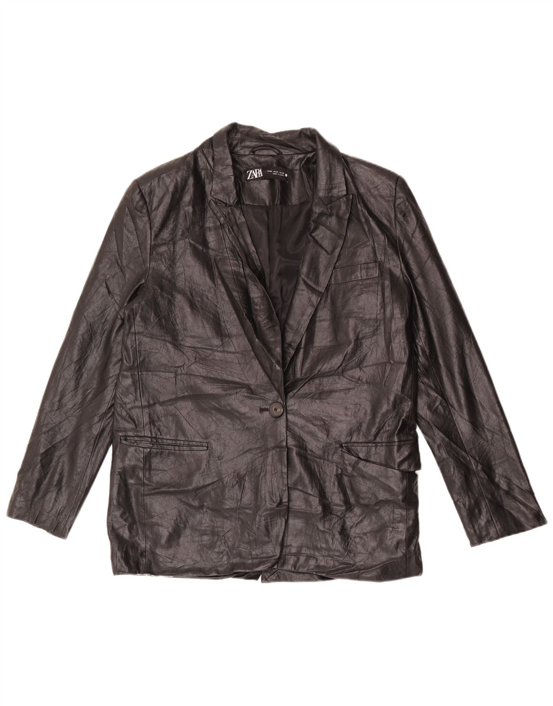 Jaqueta blazer feminina Zara com 1 botão de couro sintético Reino Unido 14 médio preto