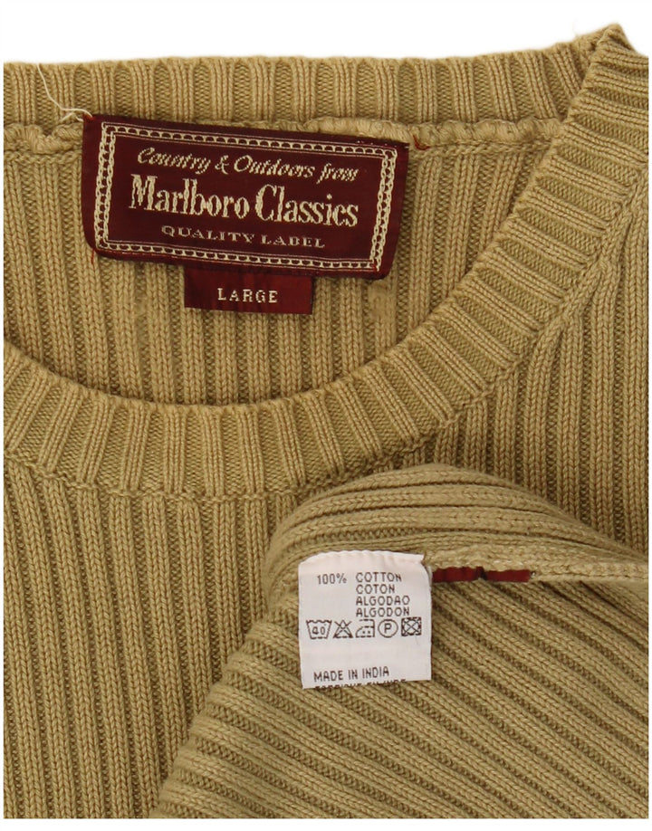 MARLBORO CLASSICS Suéter masculino com gola redonda, grande algodão cáqui