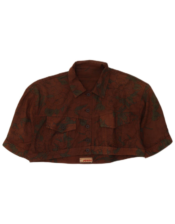 Jaqueta Bolero Feminina Vintage Solta Fit Reino Unido 14 Médio Marrom Floral