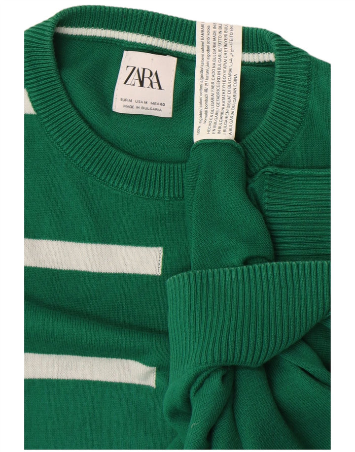 Zara Suéter masculino com gola redonda e algodão listrado verde médio