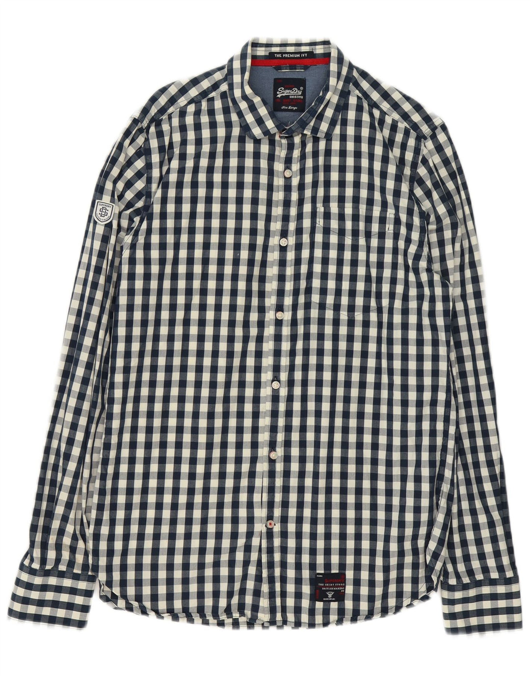 Camisa masculina Superdry grande algodão guingão azul marinho