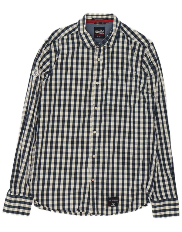 Camisa masculina Superdry grande algodão guingão azul marinho