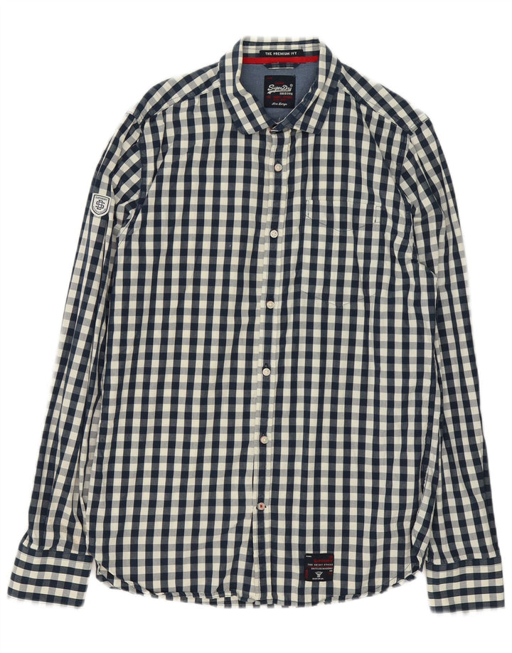 Camisa masculina Superdry grande algodão guingão azul marinho