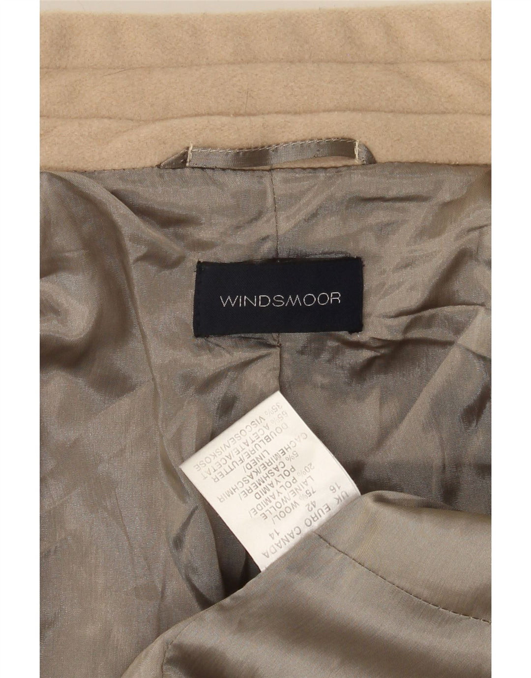 WINDSMOOR Womens Overcoat UK 16 Large Beige Wool Vintage Windsmoor and Second-Hand Windsmoor from Messina Hembry 
