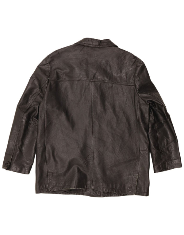 Jaqueta blazer de couro vintage feminina grande com 3 botões UK 16 grande preta
