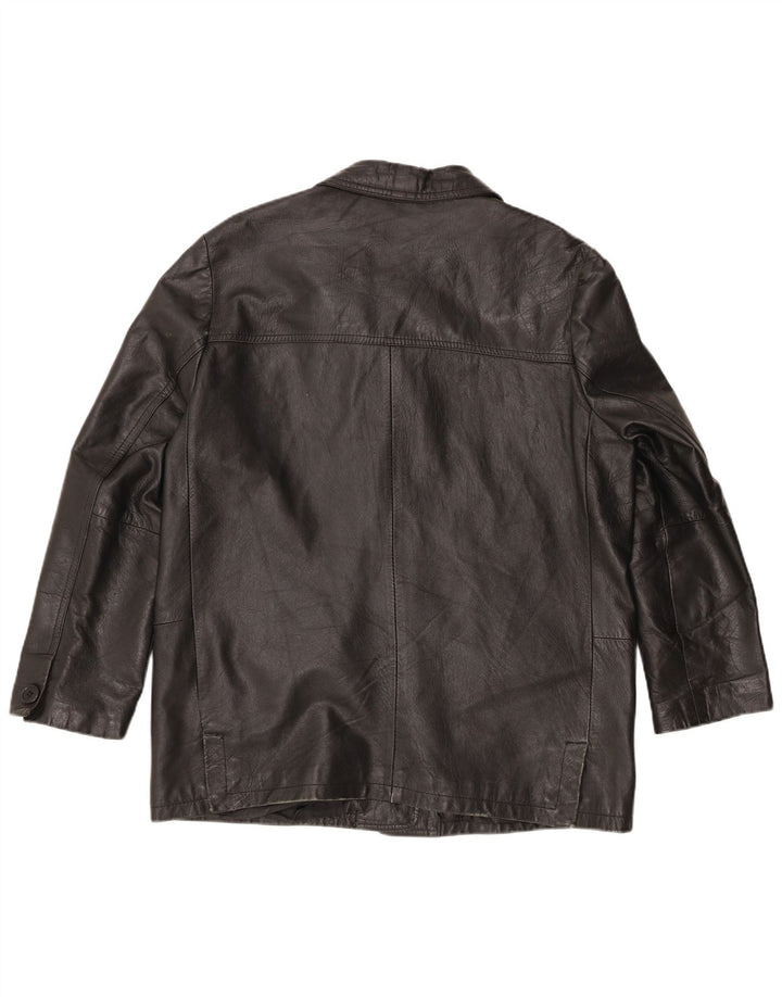 Jaqueta blazer de couro vintage feminina grande com 3 botões UK 16 grande preta