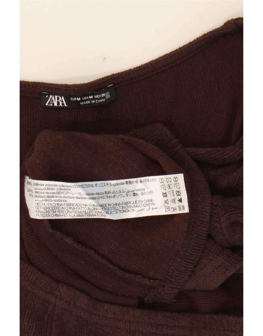 Zara Crop Top Feminino Manga Longa Reino Unido 12 Poliéster Marrom Médio