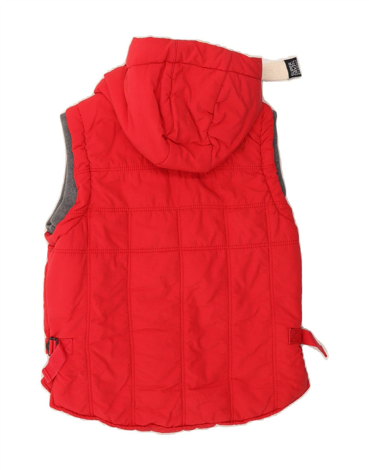 SUPERDRY Womens Hooded Padded Gilet UK 10 Small Red Cotton Vintage Superdry and Second-Hand Superdry from Messina Hembry 