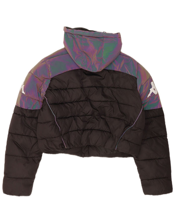 Jaqueta feminina acolchoada com capuz e capuz Kappa UK 6 XS preto colorblock