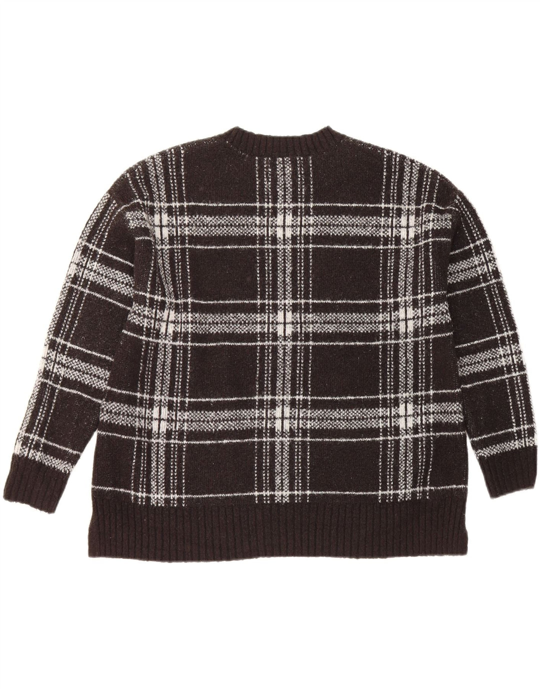 Suéter feminino Marks & Spencer com gola redonda Reino Unido 16 xadrez preto grande