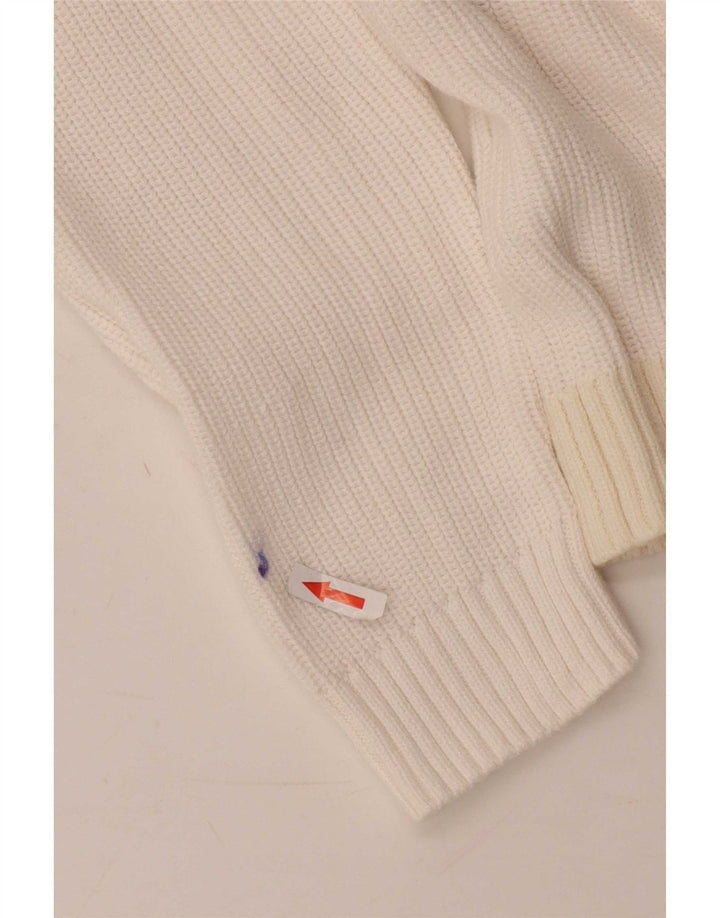 Suéter cardigã feminino Cos UK 14 algodão colorblock bege médio