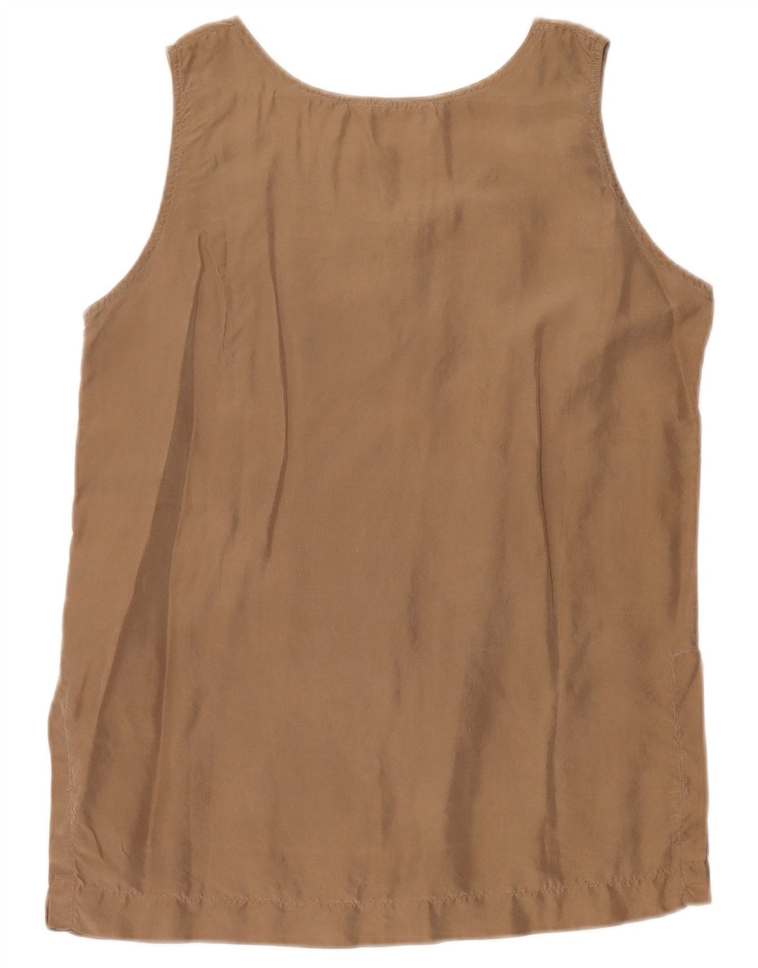 Blusa feminina vintage sem mangas Top UK 10 seda marrom pequena