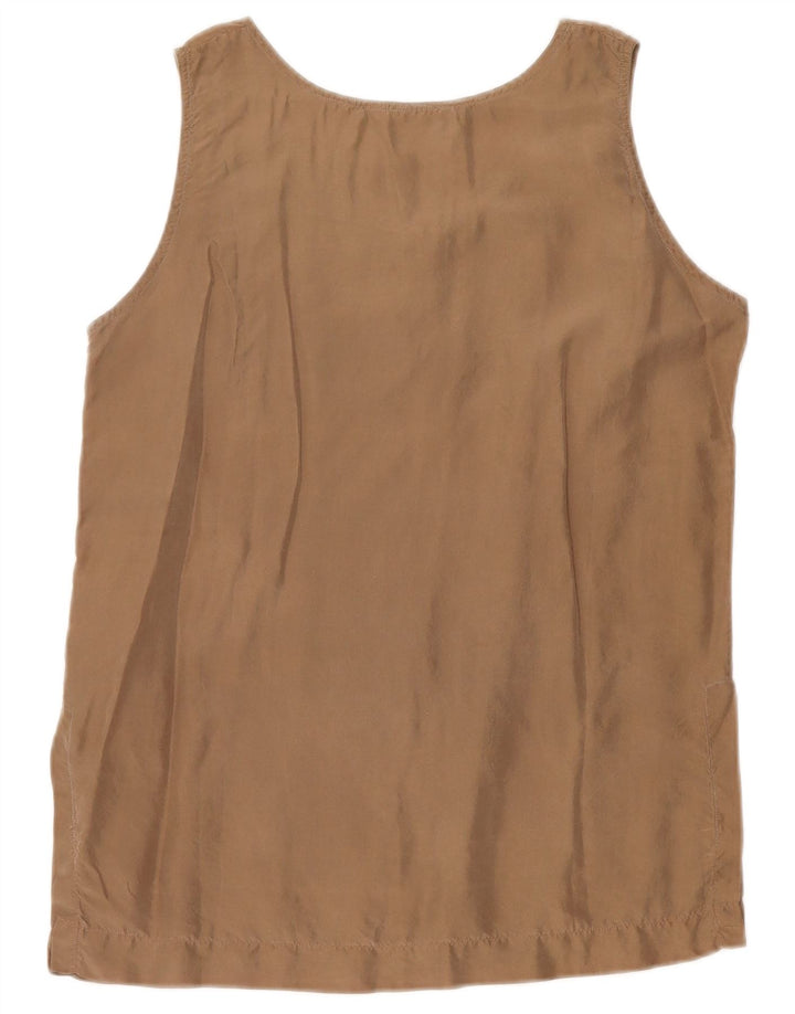 Blusa feminina vintage sem mangas Top UK 10 seda marrom pequena