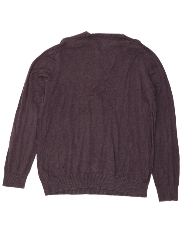 Eddie Bauer Mens V-Neck Jumper Sweater XL Purple Cotton