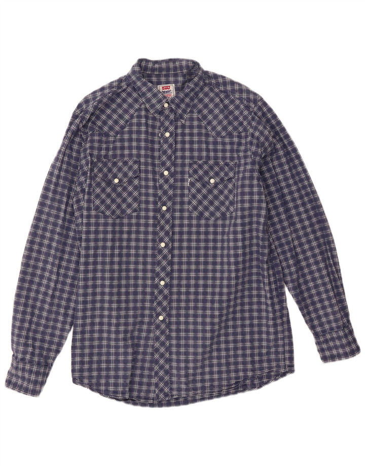Camisa masculina Levi's grande xadrez azul marinho de algodão