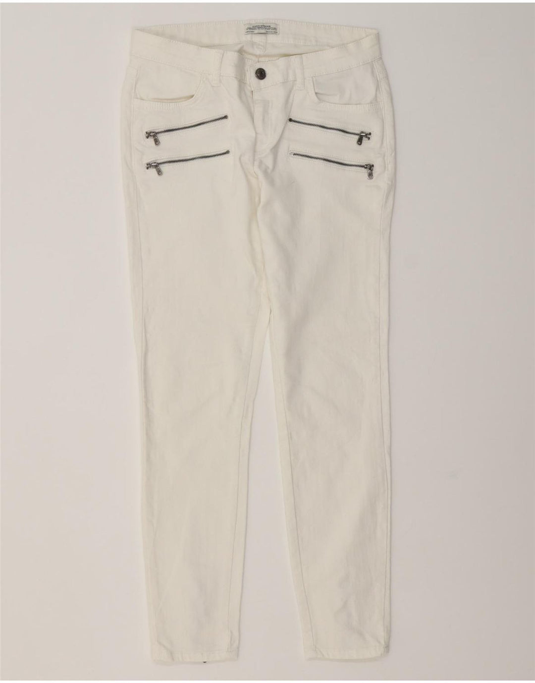 ZARA Cargo Slim Jeans Feminino EU 38 Pequeno W28 L27 Algodão Branco