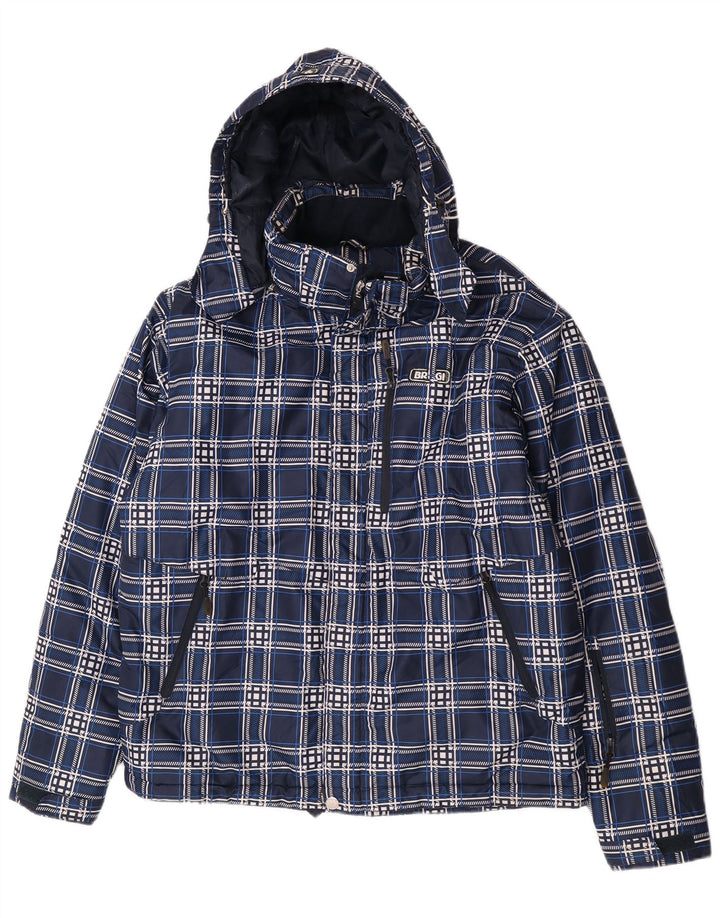 Jaqueta acolchoada com capuz masculina Brugi UK 40 grande poliéster xadrez azul marinho