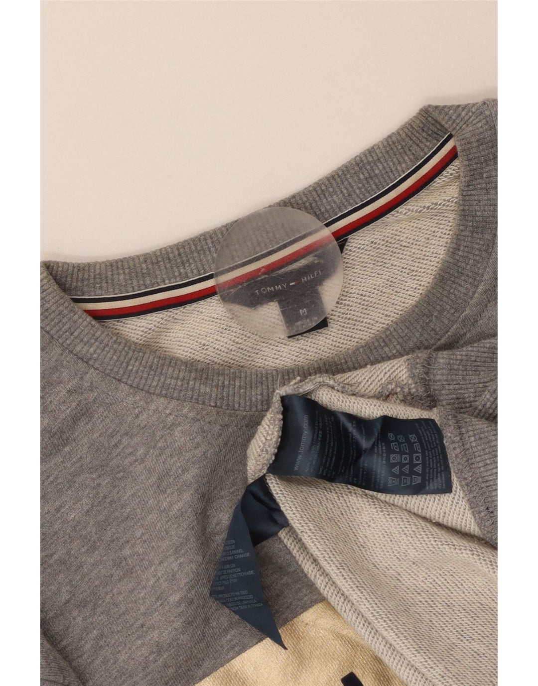 Tommy Hilfiger moletom gráfico masculino jumper médio cinza algodão manchado