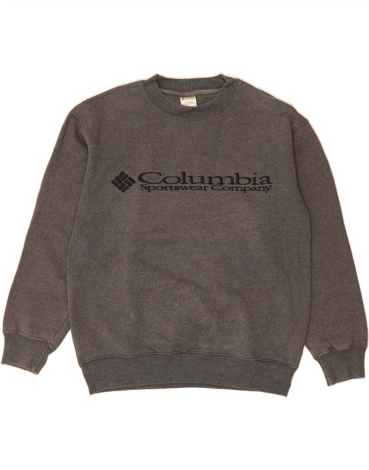COLUMBIA Mens Graphic Sweatshirt Jumper Small Grey Cotton Vintage Columbia and Second-Hand Columbia from Messina Hembry 