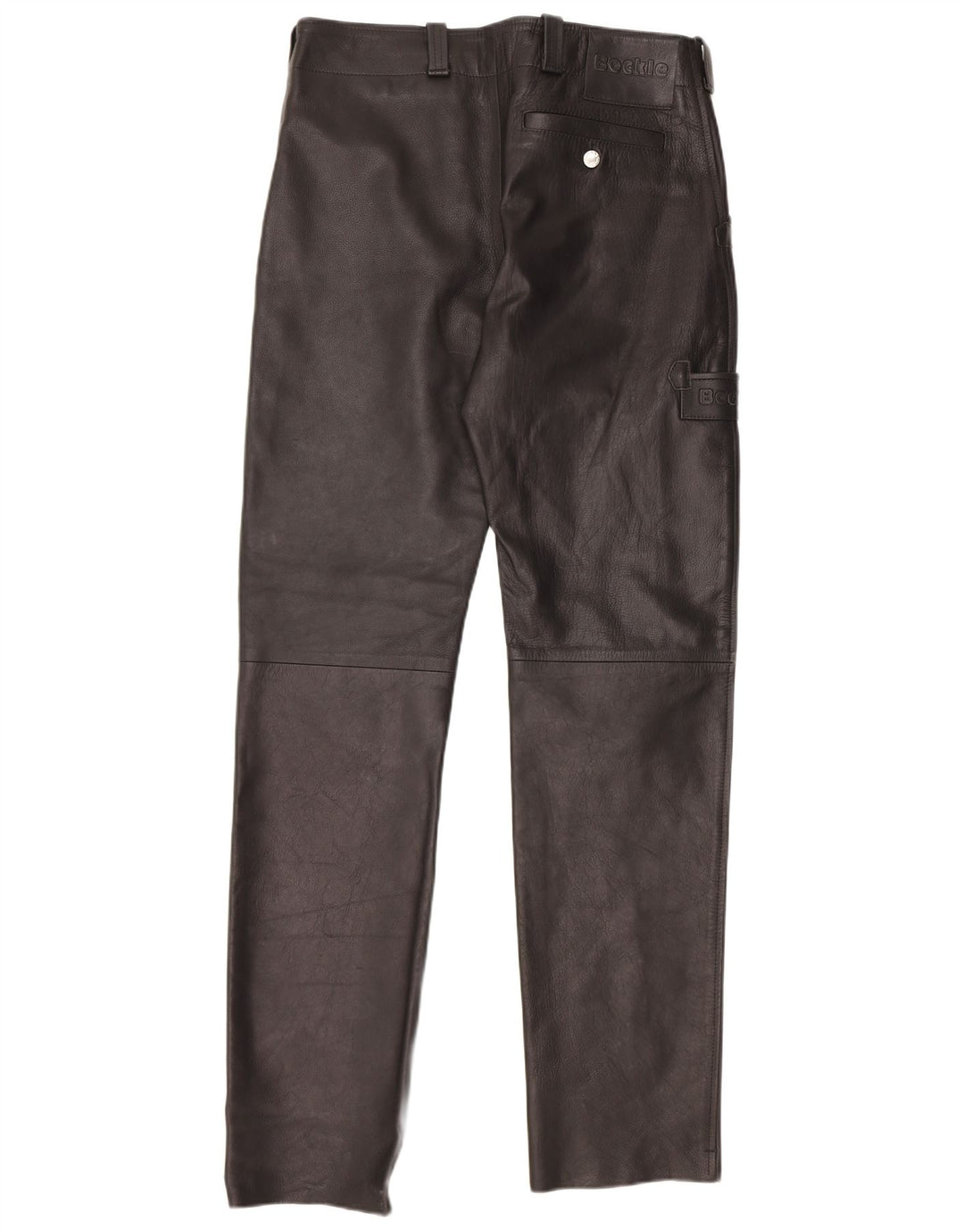 Calça feminina de couro reta Bockle W33 L34 preta