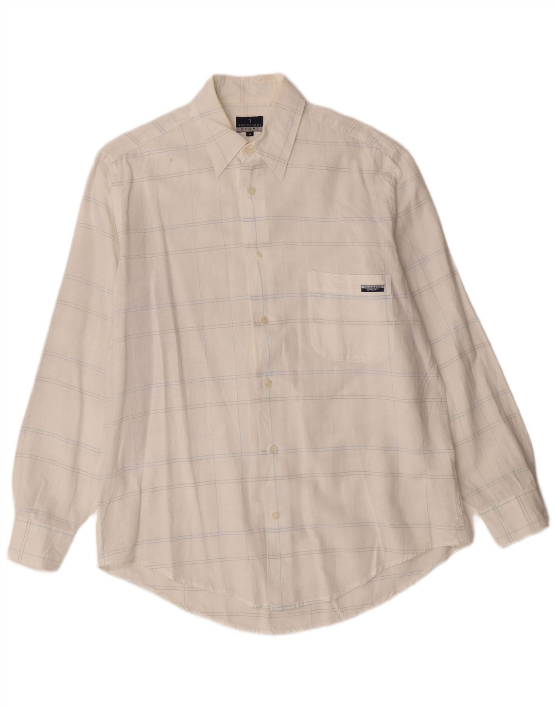 Camisa xadrez masculina Trussardi de algodão xadrez branco médio
