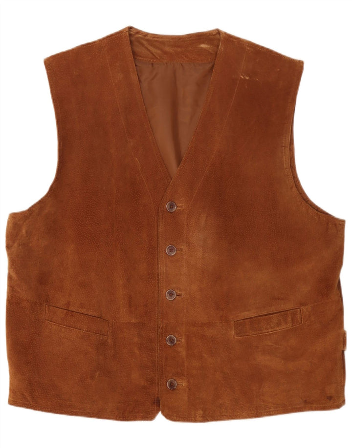 Colete masculino de camurça Front Line UK 48 2XL couro marrom