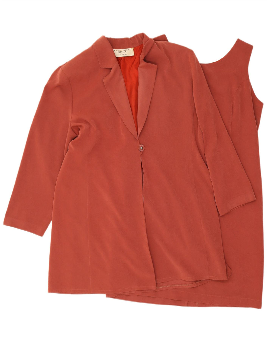 Conjunto feminino vintage com 1 botão e 2 peças de poliéster grande Borgonha Reino Unido 16