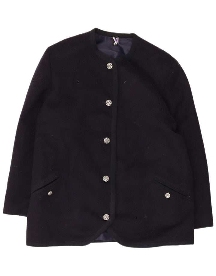 Jaqueta blazer feminina vintage com 5 botões IT 50 XL lã azul marinho