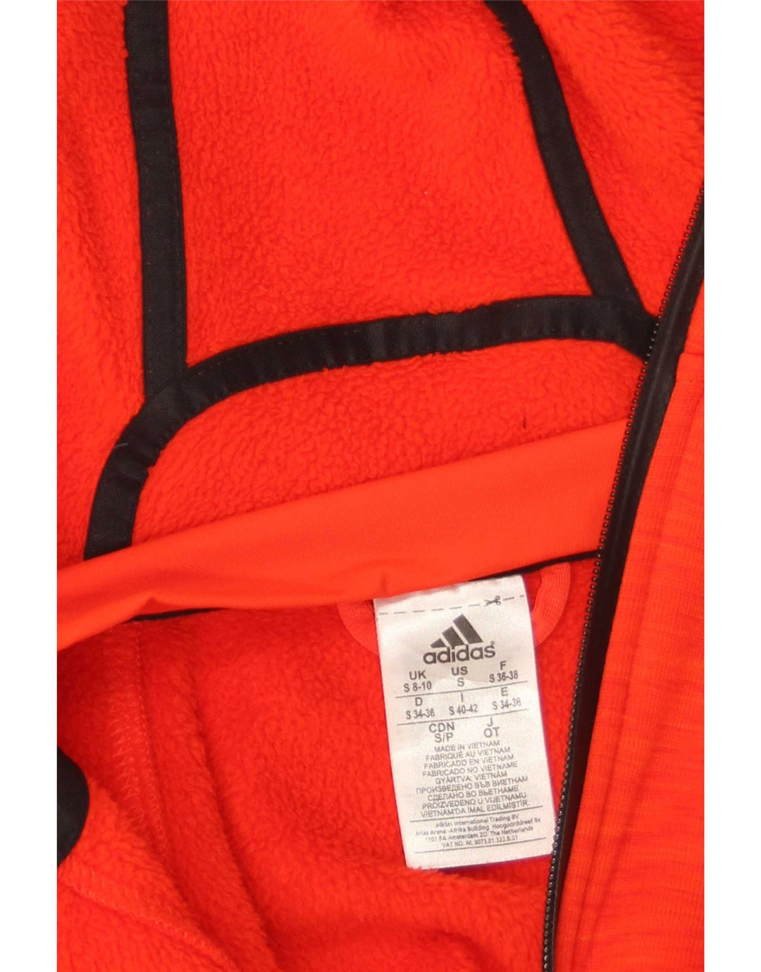 Suéter adidas feminino com capuz e zíper Reino Unido 8/10 pequeno poliéster vermelho