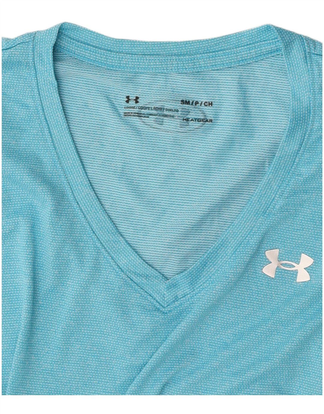 Camiseta feminina Under Armour Heat Gear Top Reino Unido 10 listras azuis pequenas